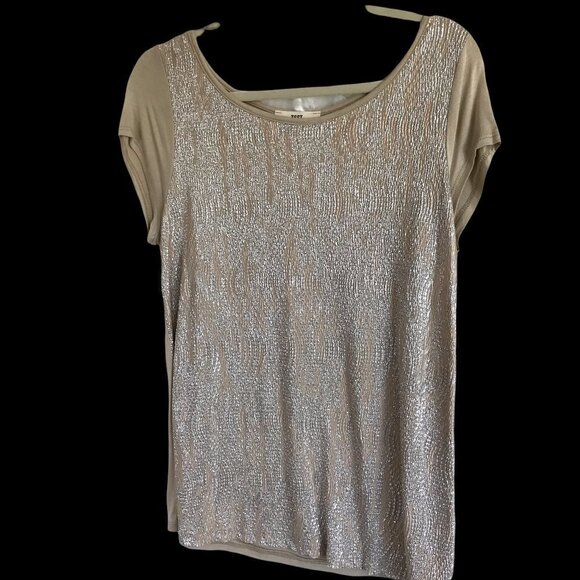 ISSI Dressy Blouse Silver Metallic Embellished Sleeveless Size Medium in Taupe - Picture 1 of 5